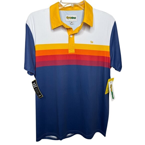 NWT Tipsy Elves Mens Small Short Sleeve Polo Shirt‎ Retro Stripe Multicolor - Picture 1 of 5